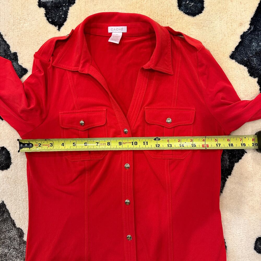 Caché Red Utility Button Front Shirt Jacket Size M